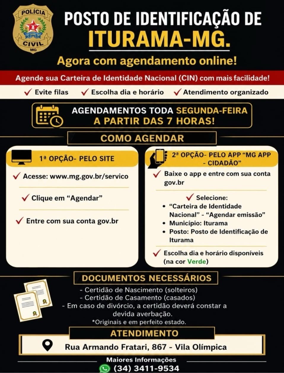 Foto 1 - Posto de Identificação de Iturama passa a fazer agendamento online para a Carteira de Identidade Nacional