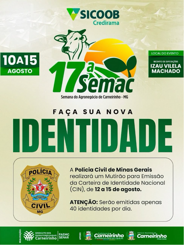Mutirão de emissão da Carteira de Identidade Nacional ocorre durante a SEMAC em Carneirinho