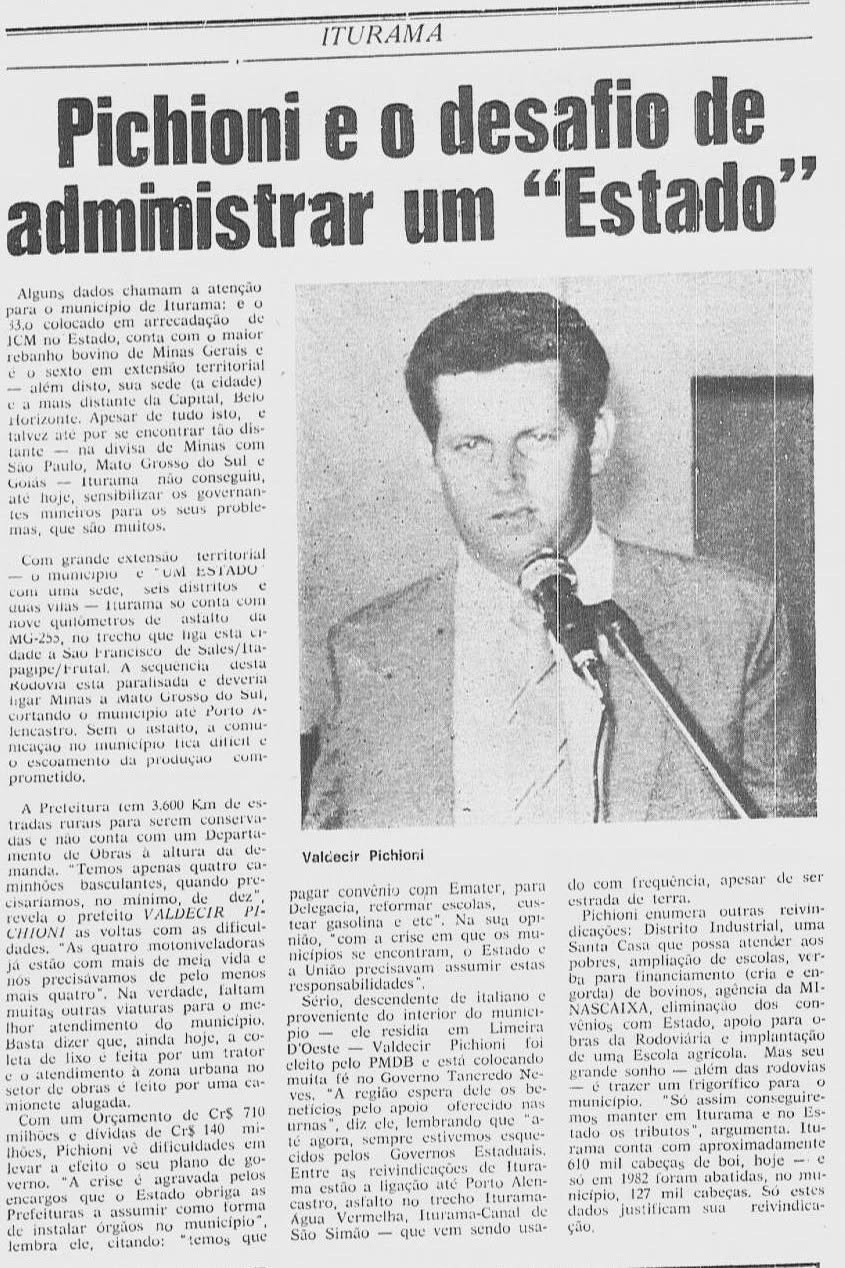Foto 1 - Em 1983, administrar Iturama era como governar um estado